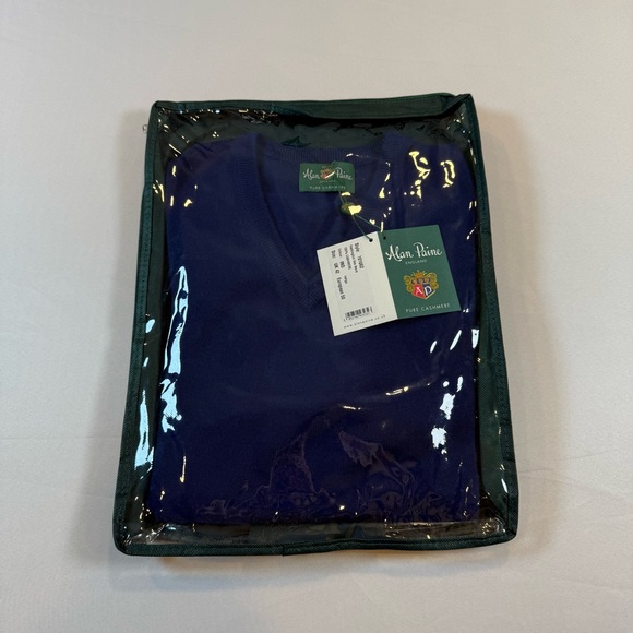 Alan Paine Haddington 100% Cashmere V-Neck Sweater Blue Size 50 NWT $395